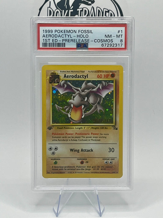 Aerodactyl #1 - Fossil (1st Edition Prerelease - Cosmos Foil) - PSA 8