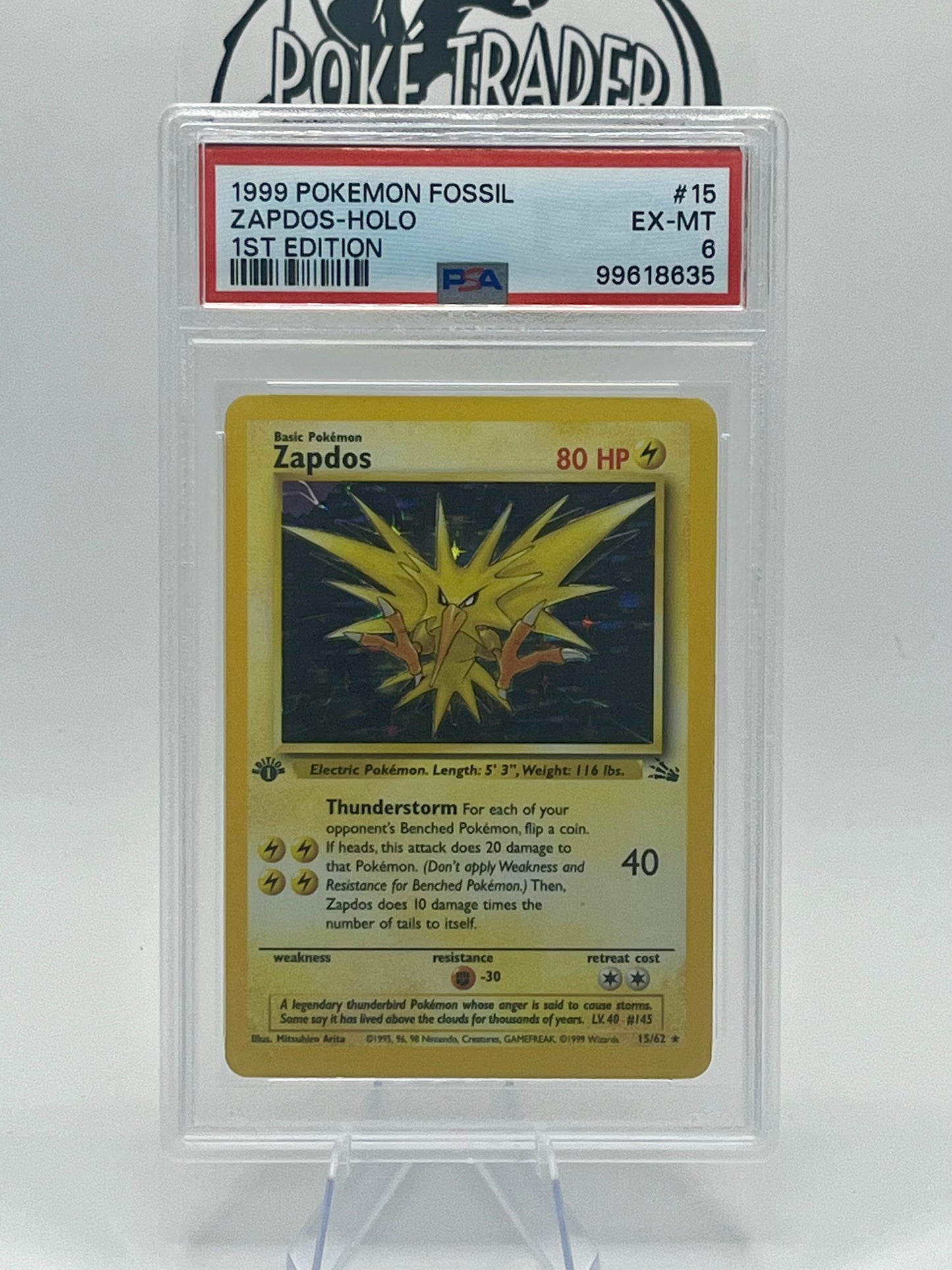 Zapdos #15 - Fossil (1st Edition) - PSA 6